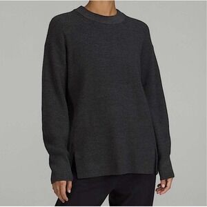 Lululemon Merino Wool-Blend Ribbed Crewneck Sweater Gray Womens 8 Outdoors Fall